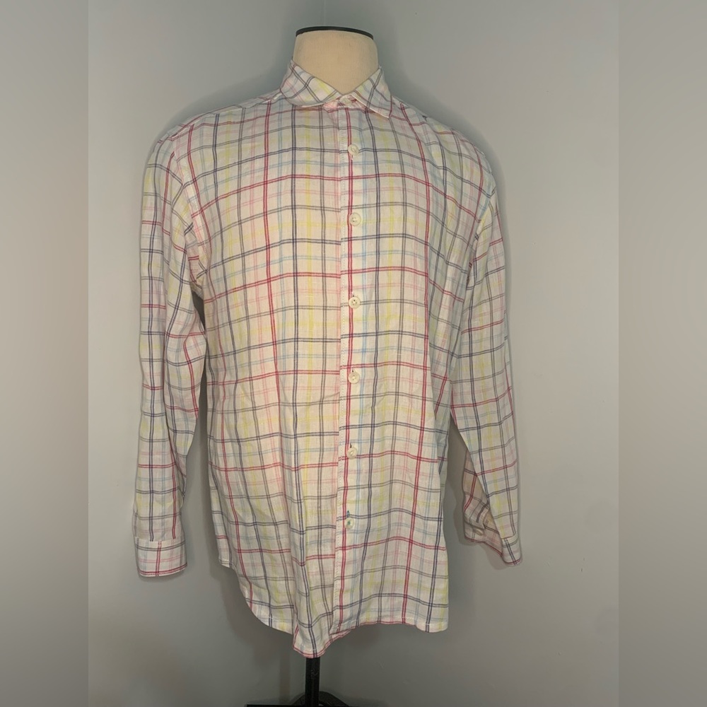 Tommy Bahama Men’s Large Relax Button Down 100% Linen Shirt multi color